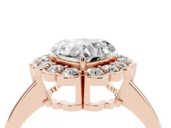 Heart Cut Diamond Halo Cluster Engagement Ring Set in Rose gold with Solitaire Band and Prong Setting