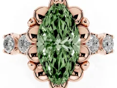 Fancy Green Marquise Cut Diamond Floral Halo Ring Set in Rose gold with Shared Prong Band