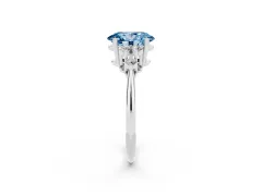 Fancy Blue Oval Cut Diamond Cluster Ring Set in Silver with Plain Band and Prong Setting