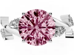 Fancy Pink Round Cut Diamond Solitaire Ring Set in White gold with Twisted Marquise Accent Band