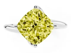Fancy Yellow Cushion Cut Diamond Solitaire Engagement Ring Set in Platinum with Classic Plain Band