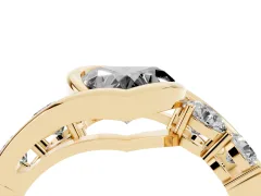 Fancy Black Heart Cut Diamond Bezel Bypass Ring Set in Yellow gold with Round Accents