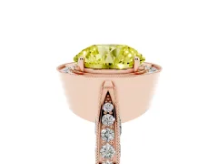 Fancy Yellow Round Cut Diamond Halo Engagement Ring Set in Rose gold with Accent Split Shank Band