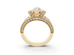 Marquise Cut Diamond Milgrain Halo Pavé Engagement Ring Set in Yellow gold with Prong Setting
