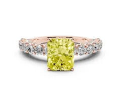 Fancy Yellow Radiant Cut Diamond Solitaire Ring Set in Rose gold with Shared Prong Pavé Band
