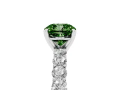 Fancy Green Cushion Cut Diamond Solitaire Ring Set in White gold with Shared Prong Pavé Band