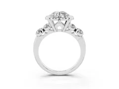 Round Cut Diamond Floral Halo Ring Set in White gold with Shared Prong Band