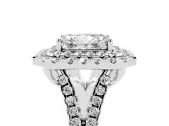 Radiant Cut Diamond Double Halo Ring Set in White gold with Pavé Split Shank and Prong Setting
