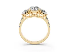 Round Cut Diamond Three-Stone Ring Set in Yellow gold with Pavé Band