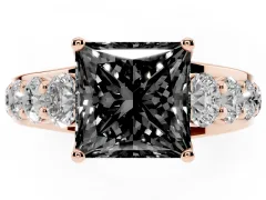 Fancy Black Princess Cut Diamond Pavé Engagement Ring Set in Rose gold with Prong Setting