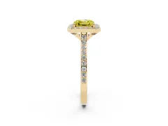 Fancy Yellow Asscher Cut Diamond Halo Engagement Ring Set in Yellow gold with Round Pavé Shoulders and Heart Gallery