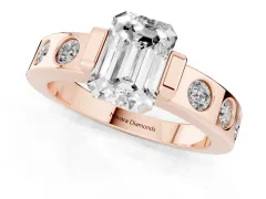 Emerald Cut Diamond Channel-Set Band Ring Set in Rose gold with Bezel Prong Setting