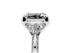 Fancy Black Emerald Cut Diamond Three-Stone Ring Set in Platinum with Pavé Band and Smaller Side Stones