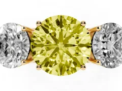 Fancy Yellow Round Cut Diamond Three-Stone Ring Set in Yellow gold with Textured Band