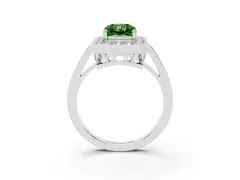 Fancy Green Radiant Cut Diamond Halo Ring Set in Platinum with Accent-Lined Split Shank and Prong Setting