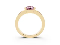 Fancy Pink Emerald Cut Diamond Channel-Set Band Ring Set in Yellow gold with Bezel Prong Setting
