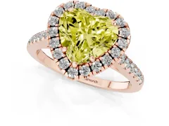 Fancy Yellow Heart Cut Diamond Pavé Halo Engagement Ring Set in Rose gold with Pavé Band and Prong Setting