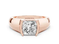 Princess Cut Diamond Bezel Solitaire Ring Set in Rose gold with Wide Band