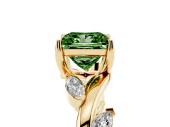 Fancy Green Princess Cut Diamond Solitaire Ring Set in Yellow gold with Twisted Marquise Accent Band