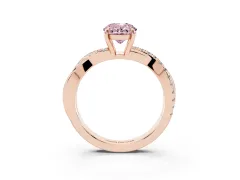 Fancy Pink Oval Cut Diamond Twisted Pavé Band Ring Set in Rose gold with Prong Setting