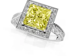 Fancy Yellow Princess Cut Diamond Halo Engagement Ring Set in Silver with Accent Split Shank Band