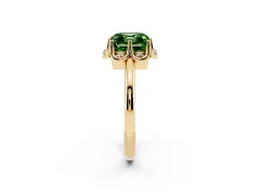 Fancy Green Asscher Cut Diamond Round Cluster Halo Ring Set in Yellow gold with Solitaire Band and Prong Setting