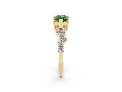 Fancy Green Marquise Cut Diamond Ring Set in Yellow gold with Scattered Round Accents