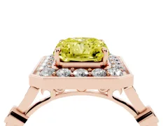 Fancy Yellow Radiant Cut Diamond Halo Engagement Ring Set in Rose gold with Twisted Band and Prong Setting