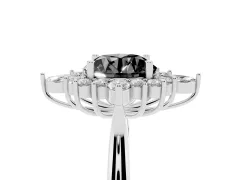 Fancy Black Round Cut Diamond Cluster Halo Ring Set in Platinum with Marquise and Round Accents