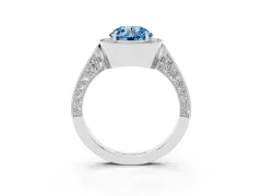 Fancy Blue Round Cut Diamond Halo Engagement Ring Set in Silver with Accent Split Shank Band