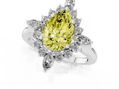 Fancy Yellow Pear Cut Diamond Cluster Halo Ring Set in Silver with Marquise and Round Accents