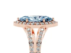 Fancy Blue Marquise Cut Diamond Halo Split Shank Pavé Ring Set in Rose gold with Prong Setting