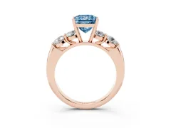 Fancy Blue Princess Cut Diamond Five-Stone Prong Set Ring Set in Rose gold with Classic Band