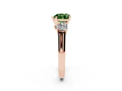Fancy Green Heart Cut Diamond Three-Stone Trellis Ring Set in Rose gold with Comfort Fit Band