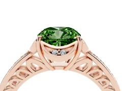 Fancy Green Cushion Cut Diamond Halo Ring Set in Rose gold with Channel Set Band and Prong Setting