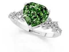 Fancy Green Heart Cut Diamond Ring Set in Silver with Scattered Round Accents