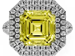 Fancy Yellow Asscher Cut Diamond Double Halo Ring Set in Silver with Pavé Band