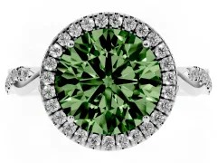 Fancy Green Round Cut Diamond Halo Twist Band Solitaire Ring Set in Platinum with Prong Setting