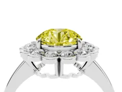 Fancy Yellow Round Cut Diamond Halo Cluster Engagement Ring Set in Platinum with Solitaire Band and Prong Setting