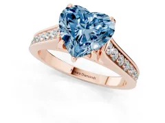 Fancy Blue Heart Cut Diamond Solitaire Pavé Engagement Ring Set in Rose gold with Prong Setting