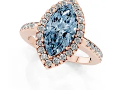 Fancy Blue Marquise Cut Diamond Pavé Halo Ring Set in Rose gold with Prong Setting