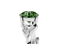 Fancy Green Round Cut Diamond Solitaire Ring Set in Silver with Twisted Marquise Accent Band