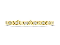 Round Cut Diamond X-Link Tennis Bracelet Set in Yellow gold with Prong Setting