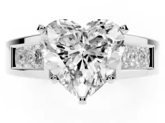Heart Cut Diamond Solitaire Ring Set in Silver with Channel-Set Accent Stones and Prong Setting
