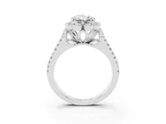 Radiant Cut Diamond Floral Halo Split Shank Engagement Ring Set in White gold with Pavé Shank