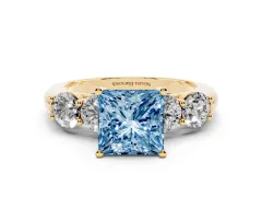 Fancy Blue Princess Cut Diamond Five-Stone Prong Set Ring Set in Yellow gold with Classic Band