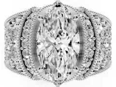 Marquise Cut Diamond Milgrain Halo Pavé Engagement Ring Set in White gold with Prong Setting