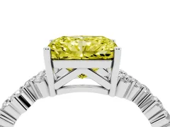 Fancy Yellow Radiant Cut Diamond Ring Set in Silver with Scattered Round Accents