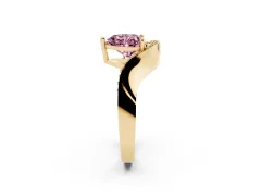 Fancy Pink Heart Cut Diamond Solitaire Engagement Ring Set in Yellow gold with Pavé Shoulders