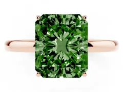 Fancy Green Radiant Cut Diamond Solitaire Ring Set in Rose gold with Plain Band and Prong Setting